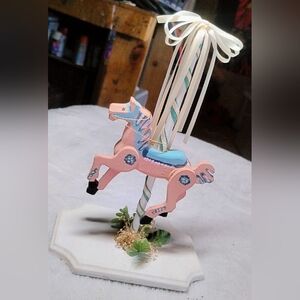Hand-Painted Pink Carousel Horse Home Decor